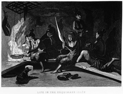 Eskimoların Bir Iglooda Yaşamı - Elisha Kent Kane, 1853 - 1855 Yıllarında Artic Exploration, Philadelphia, Childs ve Peterson by Unknown artist