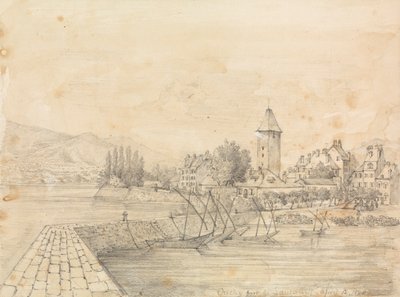 Ouchy Limanı; şapkalı iki kadının grafit çalışması by Unknown artist