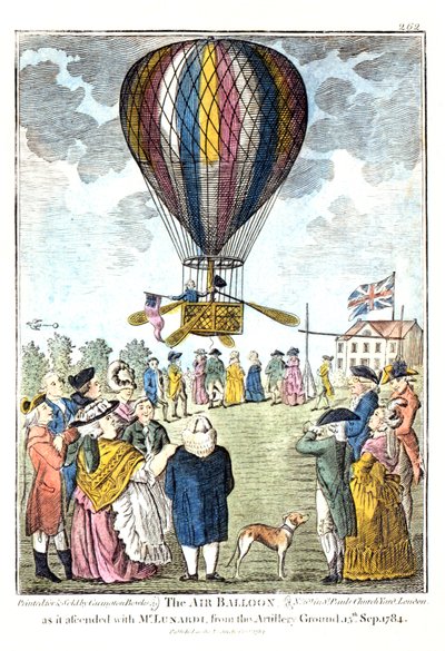 "Hava balonu, Bay Lunardi ile topçu sahasından yükselirken, 15 Eylül 1784 by Unknown artist