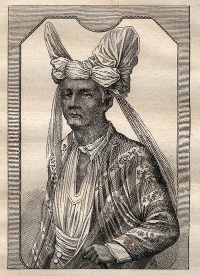 Kaptan Etienne Marchand (1755-1793) tarafından dünya çapında sefer (1790-1792): Timor adasının kralının portresi (Endonezya takımadaları) - “18. Yüzyılın Büyük Denizcileri” nden alınan çizim by Unknown artist