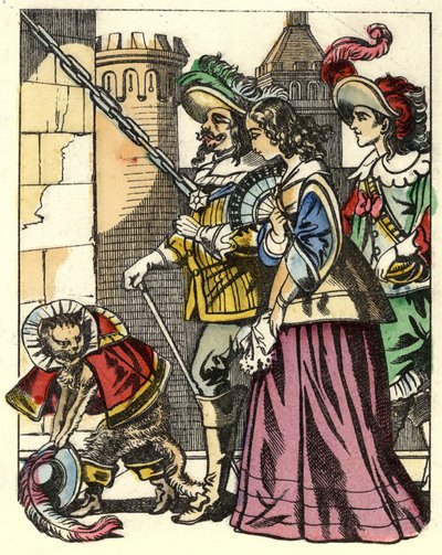 Kral, prenses ve Carabas Markisi, Cat botundan önce devin kalesine varırlar. Charles Perrault