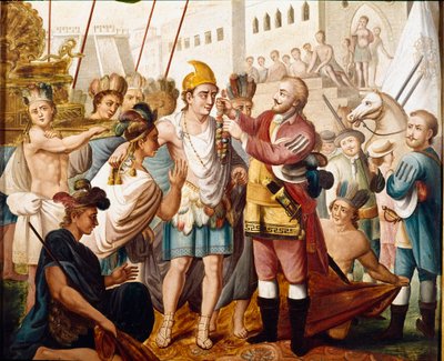 Hernan (veya Hernando) Cortes veya Fernand Cortez (1485-1547) ile Aztek kralı Montezuma (veya Moctezuma: 1466 - 1520) arasında Kasım 1519