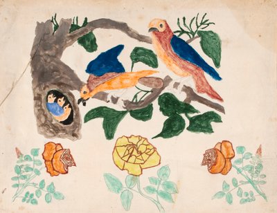 Üç Gül ve Kuşun Ailesi by Unknown artist