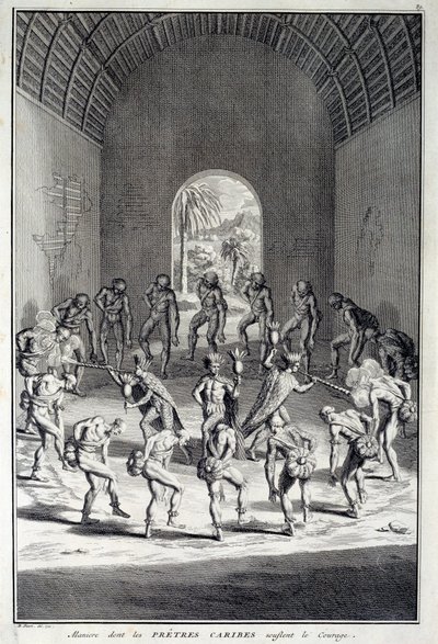 Geleneksel dans: Kariblerin cesaret dansında ayinler, Batı Hint Adaları (Orta Amerika). 18. yüzyılın gravürü. Chartres, Güzel Sanatlar Müzesi by Unknown artist
