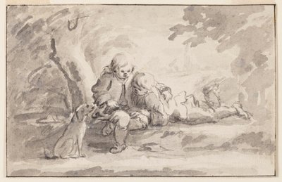 Bir kitaba bakan iki erkek by Unknown artist