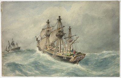 Fırtınalı Denizde İki Üç Direkli Gemi by Unknown artist