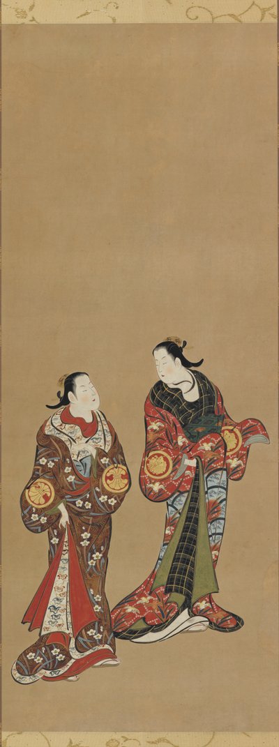 Karanlık elbiseler içinde iki uzun boylu kadın by Unknown artist