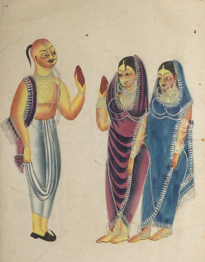 İki Kadınla Vaishnava Adanmış by Unknown artist