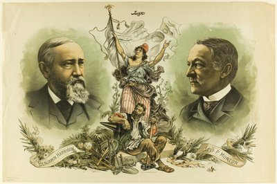 Yargıçtan Benjamin Harrison ve Levi P. Morton