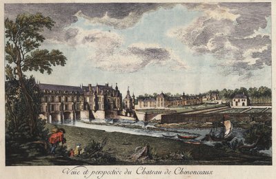 18. yüzyılın Indre-et-Loire (Fransa) gravüründeki Chenonceau kalesinin görünümü ve perspektifi by Unknown artist