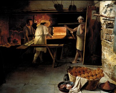 Fırının içinden görünüm Fırıncılar ekmeği fırında pişiriyor. 18. yüzyılın anonim tablosu. Roma, Museo del Folklor by Unknown artist