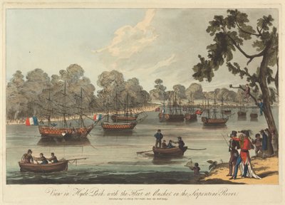 Hyde Park'ta Görünüm, Filo Serpentine Nehri üzerinde Çapa ile, 12 Ağustos 1814 by Unknown artist