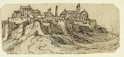 Katedral ile Hill Town görünümü by Unknown artist