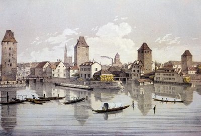 Ren Nehri üzerindeki Strasbourg şehrinin görünümü. 19. yüzyıl gravürü Paris, B.N. by Unknown artist
