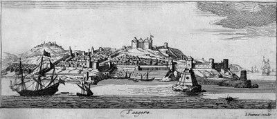 Müstahkem şehir Tangier ve sahil, Fas görünümü. 18. yüzyıl gravürü. by Unknown artist