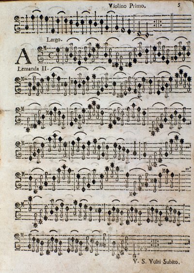 Keman. Balletto a 3 için nota sayfası, op. 3 Tomaso Albinoni (1701) tarafından by Unknown artist
