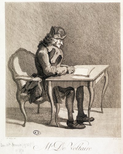 Voltaire çalışma masasında - gravür by Unknown artist