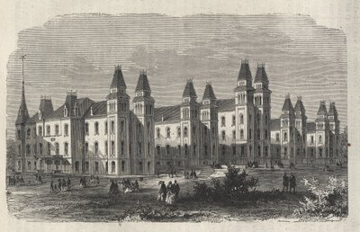 Ward Island Göçmen Hastanesi - New York Eyaleti - Göç Komisyonu Kuruluşu - 1869 tarihli “Şanlı Evren”de Gravür by Unknown artist