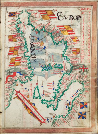 Batı Akdeniz, diyagramlar ve tablolar içeren yirmi beş çizelgeden oluşan bir atlas içinde ciltlenmiş, c.1550-60 (parşömen) by Unknown artist