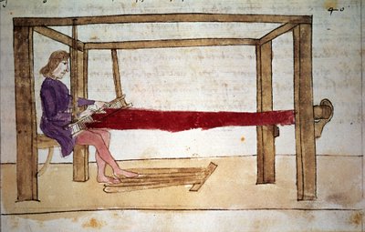 Yün dokuma. 14. yüzyıldan kalma bir el yazmasından minyatür. Floransa, Nazionale biblioteca by Unknown artist
