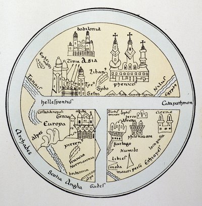 11. yüzyıldan kalma bir Leipzig el yazmasından dünya haritası by Unknown artist