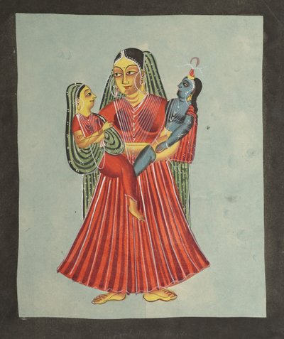 Yasoda Krishna ve Radha'yı Tutuyor by Unknown artist