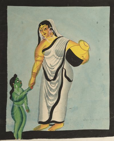 Yasoda Bebek Krishna'yı Yürüyüşe Çıkarıyor by Unknown artist