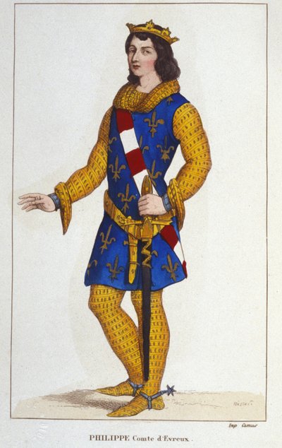 Philip d'Evreux'un portresi, Evreux Kontu, Navarre Kralı (öldü 1343). 1830 gravürü by Unknown artist