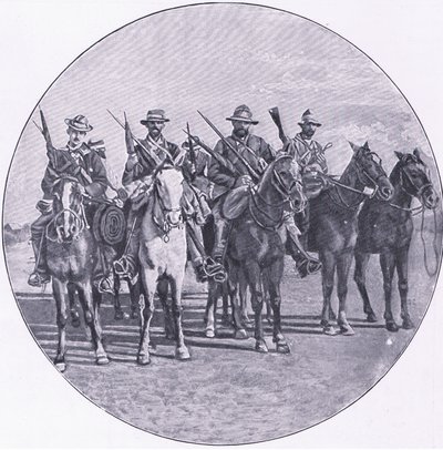 Harmsworth Bros Limited tarafından yayınlanan After Pretoria: The Guerilla War'dan tüfekler ve şemsiyelerle silahlanmış Boerler by Unknown photographer