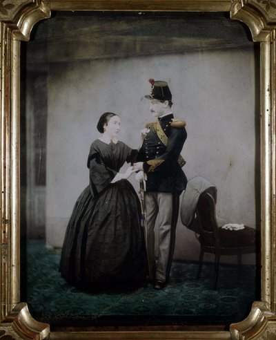Bir subay ve karısının 1850 tarihli renkli fotoğrafı. by Unknown photographer