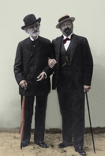 Giuseppe Verdi, İtalyan besteci (1813-1901) ve tenor Francesco Tamagno (1850-1905) 19. yüzyılın sonunda Montecatini