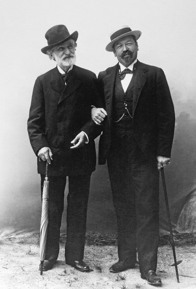 Giuseppe Verdi, İtalyan besteci (1813-1901) ve tenor Francesco Tamagno (1850-1905) 19. yüzyılın sonunda Montecatini