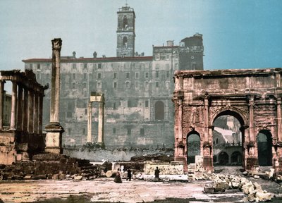 Roma. Satürn Tapınağı ve Settimo Severo Kemeri. Fotokrom sd. 1900 dolaylarında by Unknown photographer