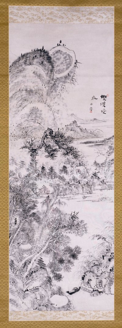 Vahşi Doğa Geçişinde Boş Feribot (kağıt üzerine mürekkep) by Uragami Gyokudo