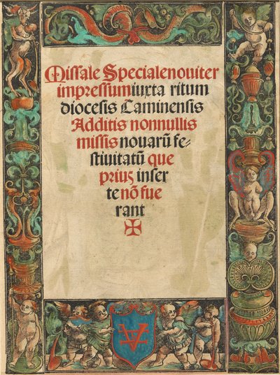 Bir Missal için Başlık Sayfası, Satyr ve Putti Bordürlü [verso], c. 1511. by Urs Graf