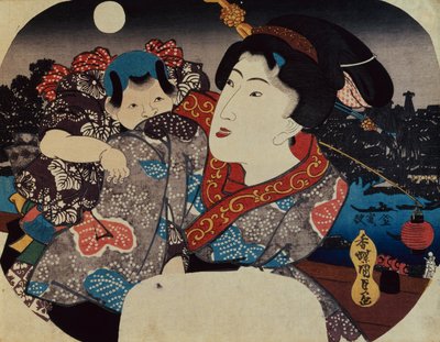 Sırtında Çocuk Taşıyan Kadın (tahta baskı) by Utagawa Kunisada