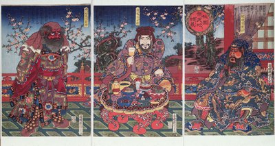 Şeftali bahçesinde sadakat yemini (renkli tahta baskı) by Utagawa Kunisada