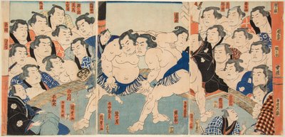 Wahigayama ve Jimmaru arasındaki sumo savaşı. Kunisada Damgası (Toyokuni III), Utagawa (1786-1865) by Utagawa Kunisada