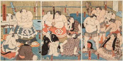 Savaş savaşçıları Shitaky Beya ve Hidenoyama. Utagawa Kunisada Damgası (1786-1865) by Utagawa Kunisada
