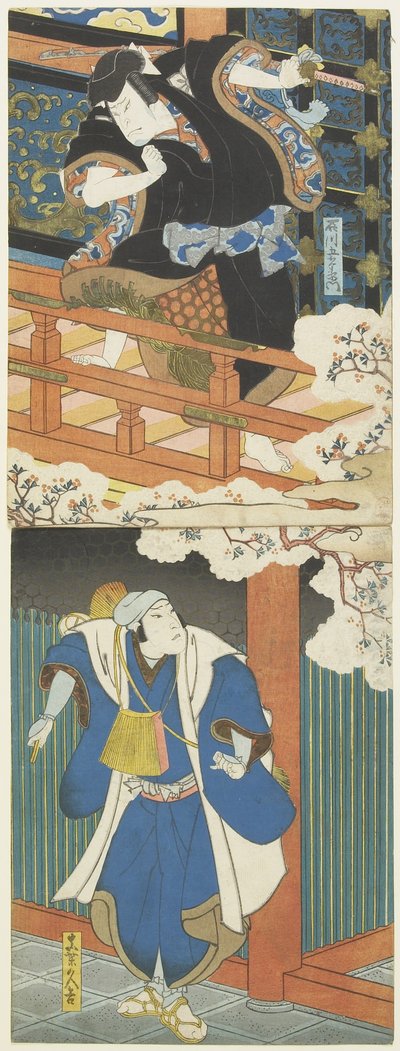 (Ishikawa Goemon olarak Nakamura Utaemon II, Mashiba Hisayoshi olarak Mimasu Daigoro_ IV) by Utagawa Hirosada