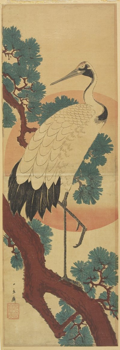 (Çam Dalı Üzerinde Vinç) by Utagawa Hiroshige