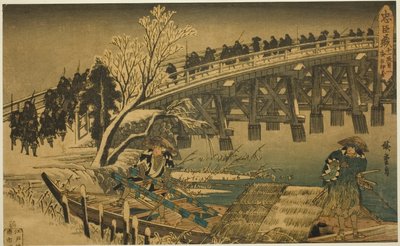 Bölüm 11, Bölüm 1: "Sadık Hizmetlilerin İntikamı (Chushingura)" dizisinden Gece Saldırısına Yaklaşım (Juichidanme ichi, yochi oshiyose) by Utagawa Hiroshige