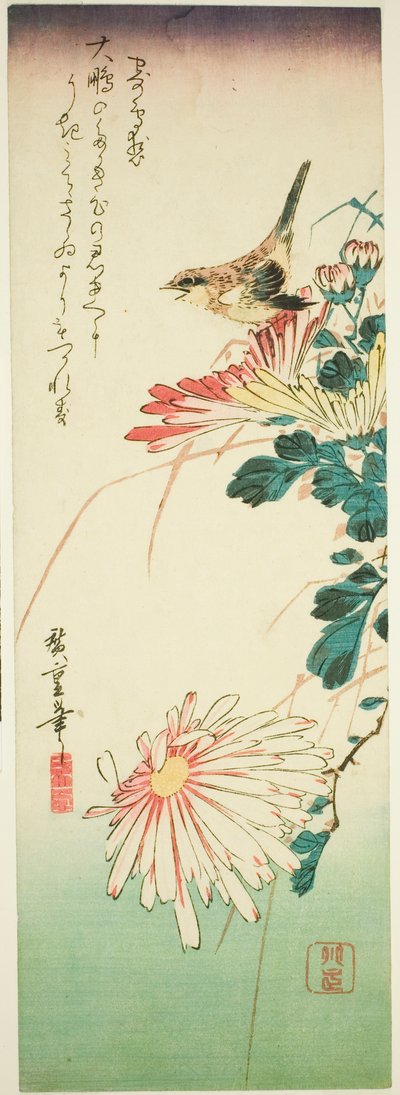Kuş ve krizantem by Utagawa Hiroshige