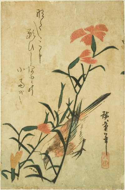 kuş ve yabani karanfil by Utagawa Hiroshige