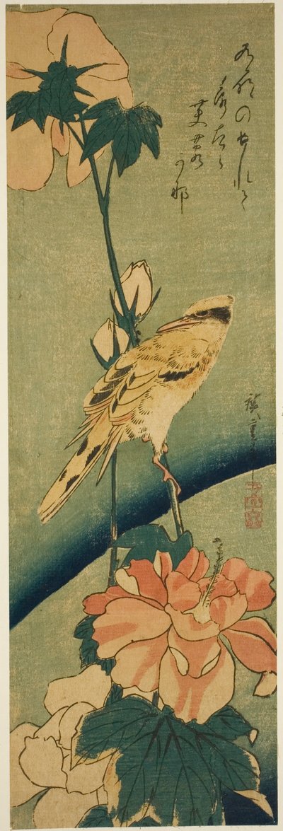 Ebegümeci üzerinde karartılmış enseli sarı sarımsağı by Utagawa Hiroshige