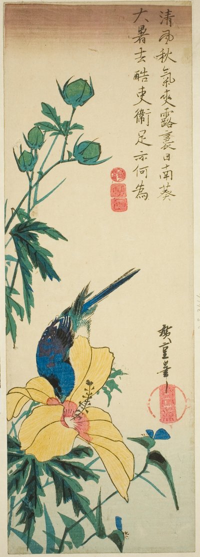 Mavi kuş ve ebegümeci by Utagawa Hiroshige