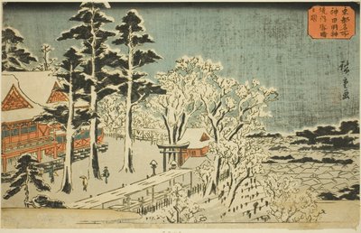 "Doğu Başkentinin Ünlü Yerleri (Toto meisho)" serisinden Kanda Myojin Tapınağı (Kanda Myojin keidai yukibare no zu) Bölgelerinde Kar Yağışından Sonra Açık Hava by Utagawa Hiroshige