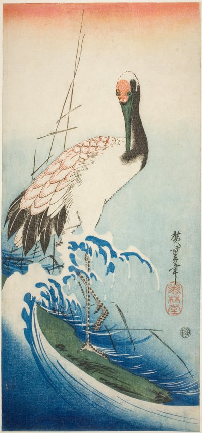 Vinç ve dalgalar by Utagawa Hiroshige