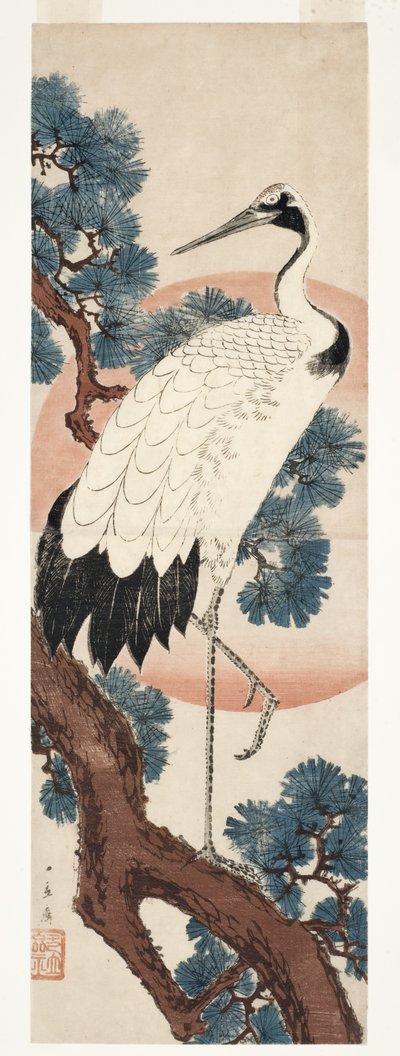 Gün doğumunda çam ağacında turna, 1850-55 (tahta blok) by Utagawa Hiroshige
