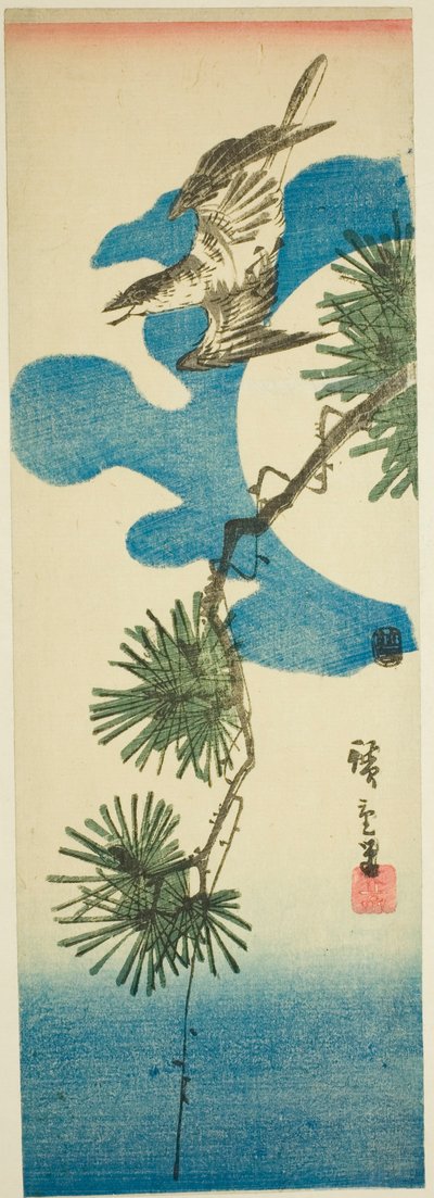 Guguk Kuşu, Çam Dalı ve Dolunay by Utagawa Hiroshige